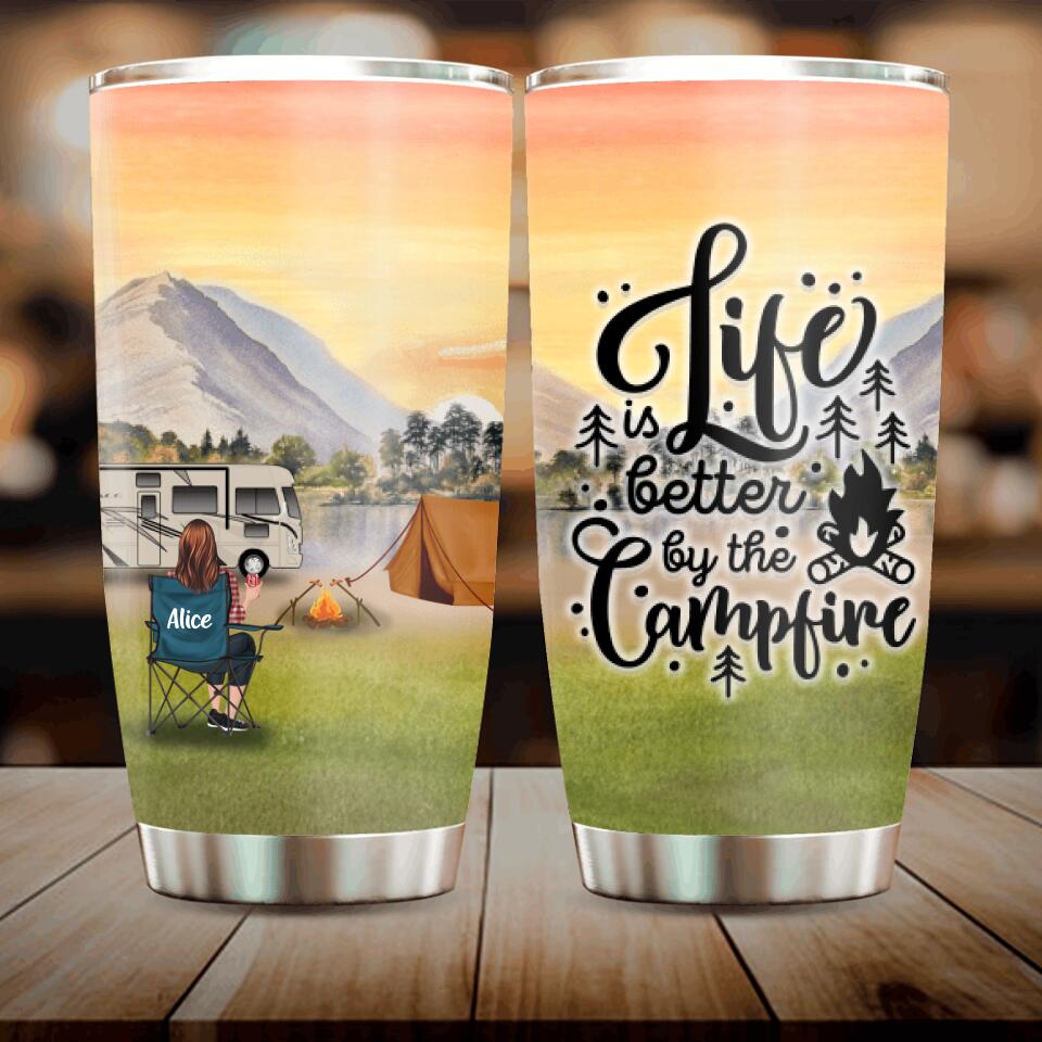 Personalized Sunset Camping Tumbler - Up to 6 Pets - Best Gift For Camping Lover - This Is Us A Little Bit Crazy A Little Bit Loud And Whole Lot Of Love
