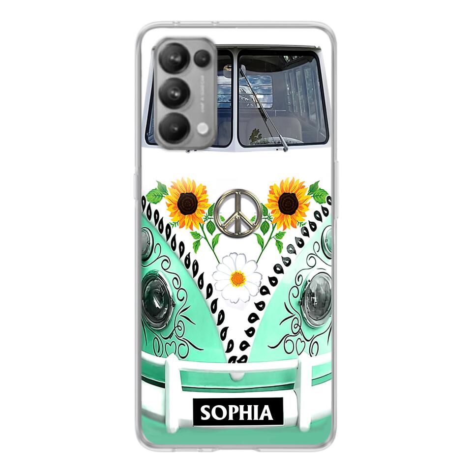 Custom Personalized Sunflower Peace Bus Phone Case - Best Gift Idea For Bus Lovers - Cases For Oppo, Xiaomi And Huawei