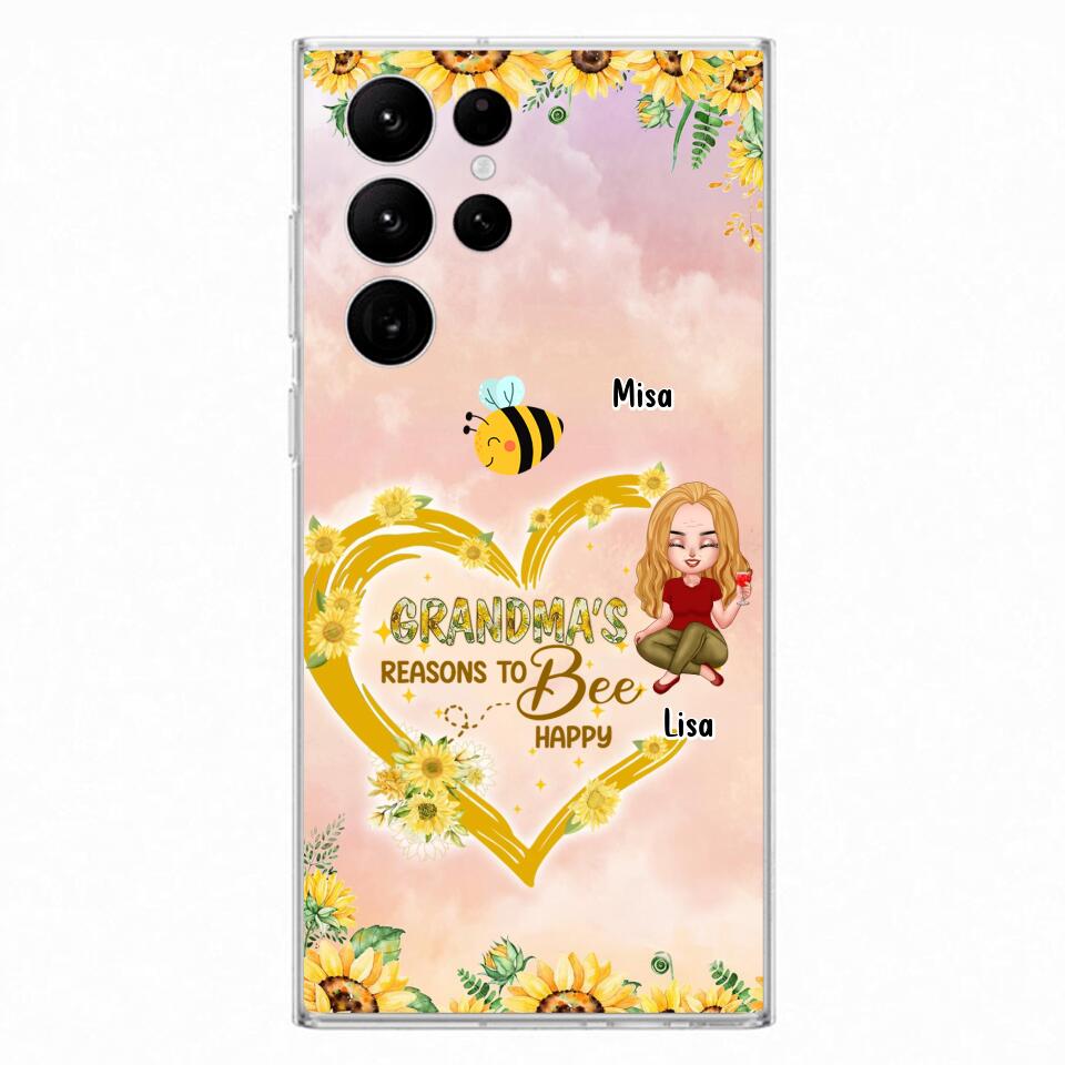 Custom Personalized Grandma Phone Case - Up to 6 Kids - Mother's Day Gift For Grandma - Grandma's Reasons To Bee Happy - Case For iPhone And Samsung