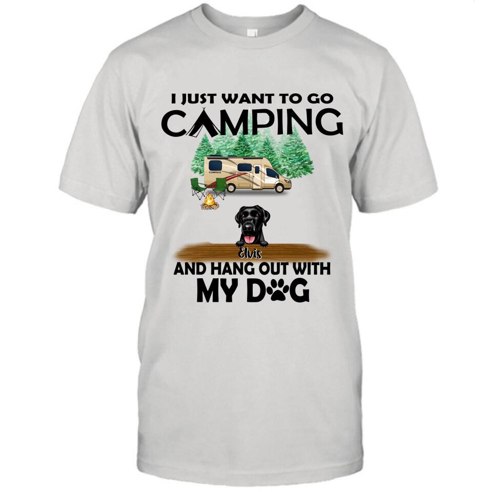 Personalized Dog Camping T-shirt - Gift For Dog Lovers with up to 5 Dogs - I Just Want To Go Camping