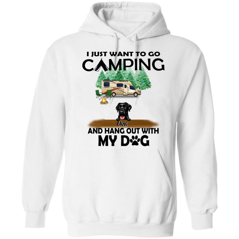Personalized Dog Camping T-shirt - Gift For Dog Lovers with up to 5 Dogs - I Just Want To Go Camping