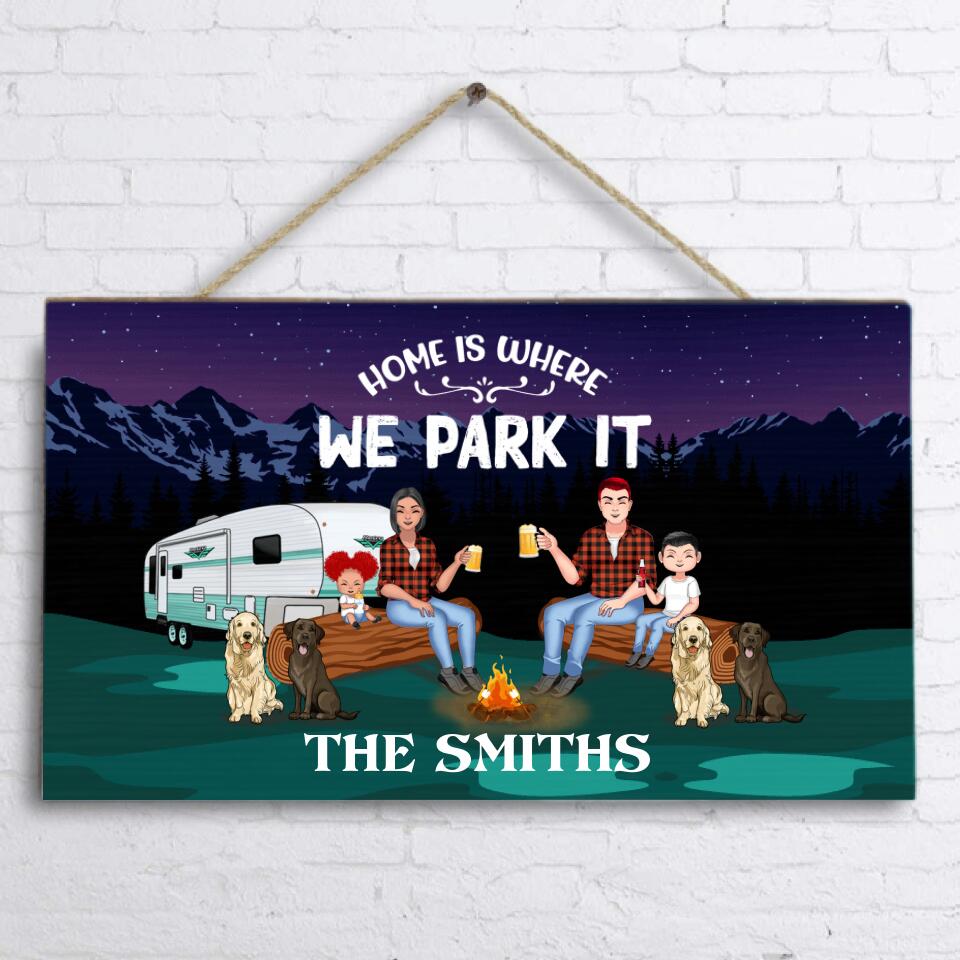 Personalized Camping Under The Stars Door Sign - Gift Idea For Family/Camping Lover - Couple/Parents With Up to 2 Kids And 4 Dogs - Home Is Where We Park It