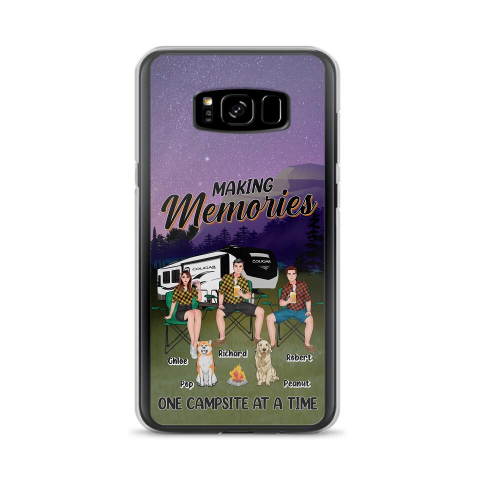 Custom Personalized Camping Phone Case - Gift Idea For Camping Lover/ Friends/ Couple - Upto 3 People And 2 Dogs - Making Memories One Campsite At A Time - Case For iPhone And Samsung