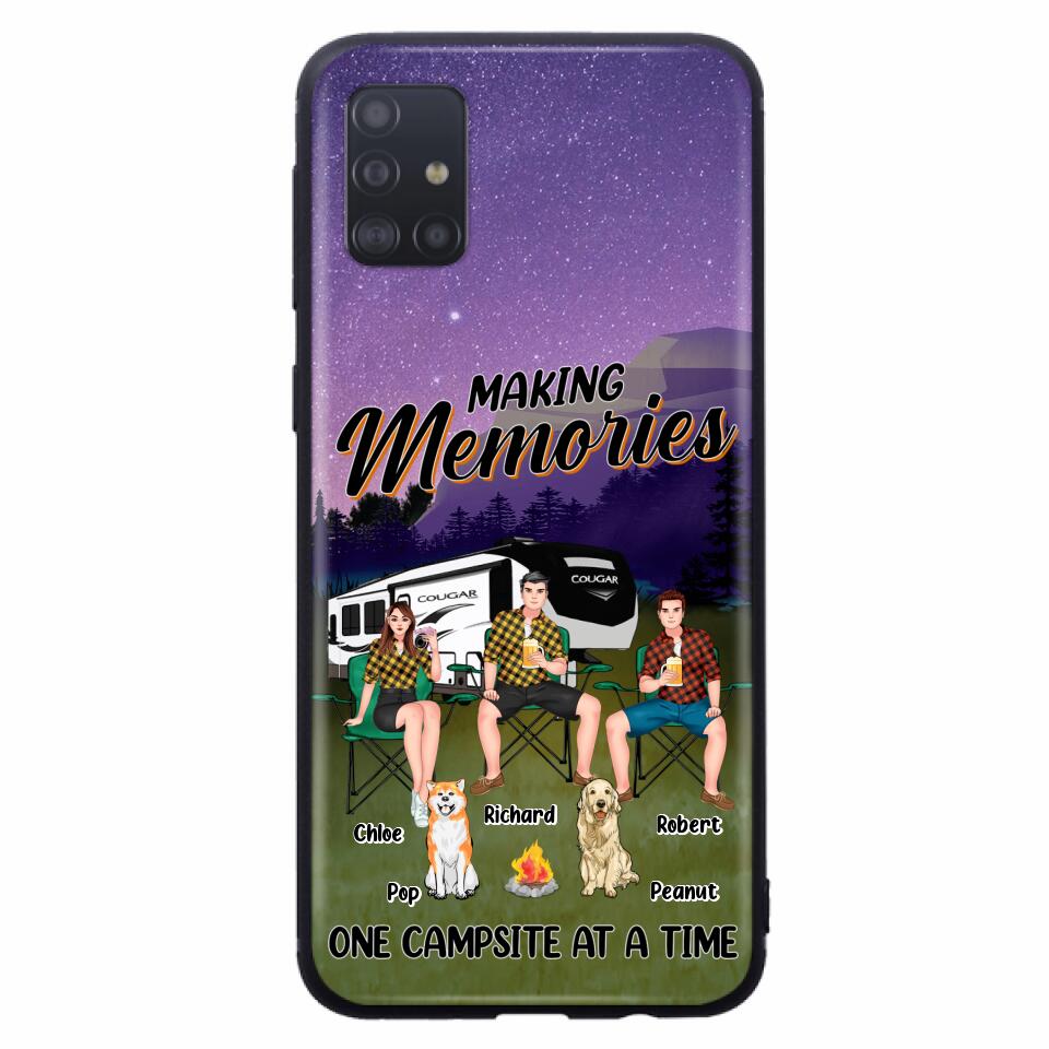 Custom Personalized Camping Phone Case - Gift Idea For Camping Lover/ Friends/ Couple - Upto 3 People And 2 Dogs - Making Memories One Campsite At A Time - Case For iPhone And Samsung