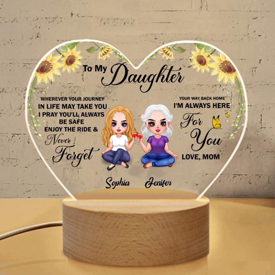 Personalized To Daughter Heart Acrylic Photo Panel with Light Base - Gift Idea For Daughter - I'm Always Here For You
