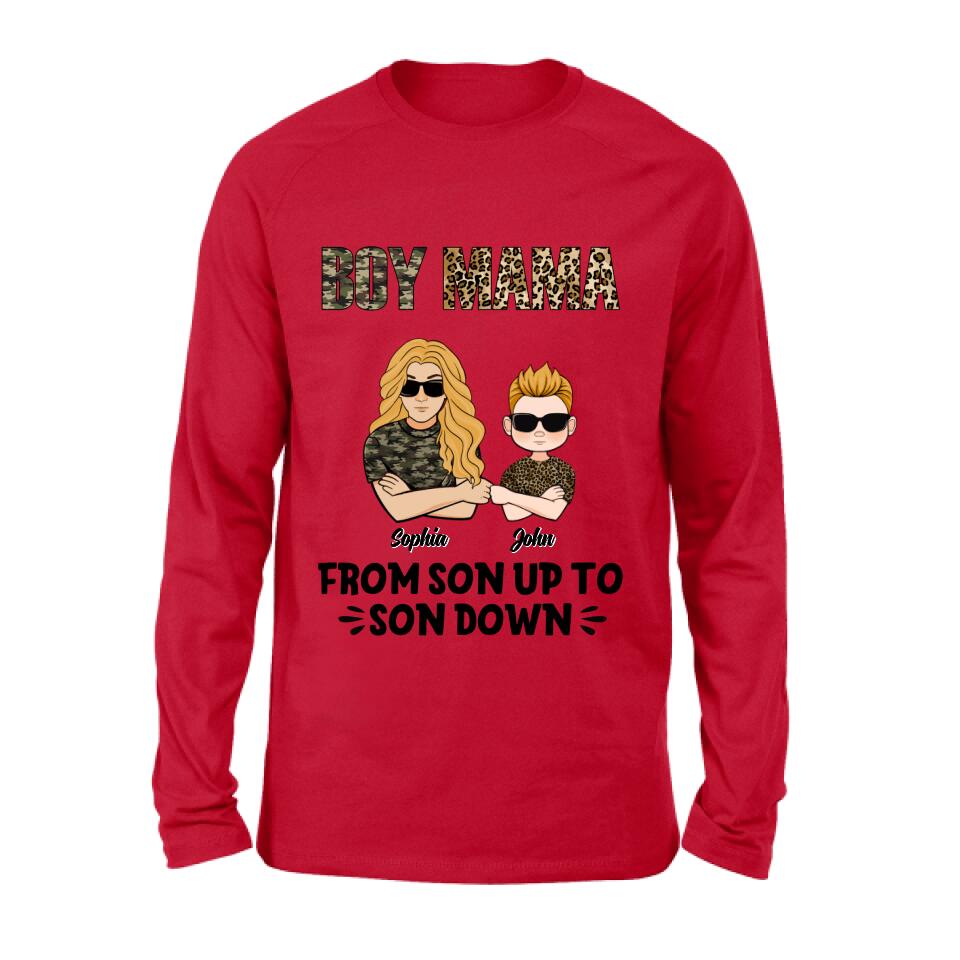 Personalized Boy Mom Shirt/Pullover Hoodie - Up to 5 Kids - Birthday, Mother's Day Gift For Mom, Mother - Boy Mama From Son Up To Son Down