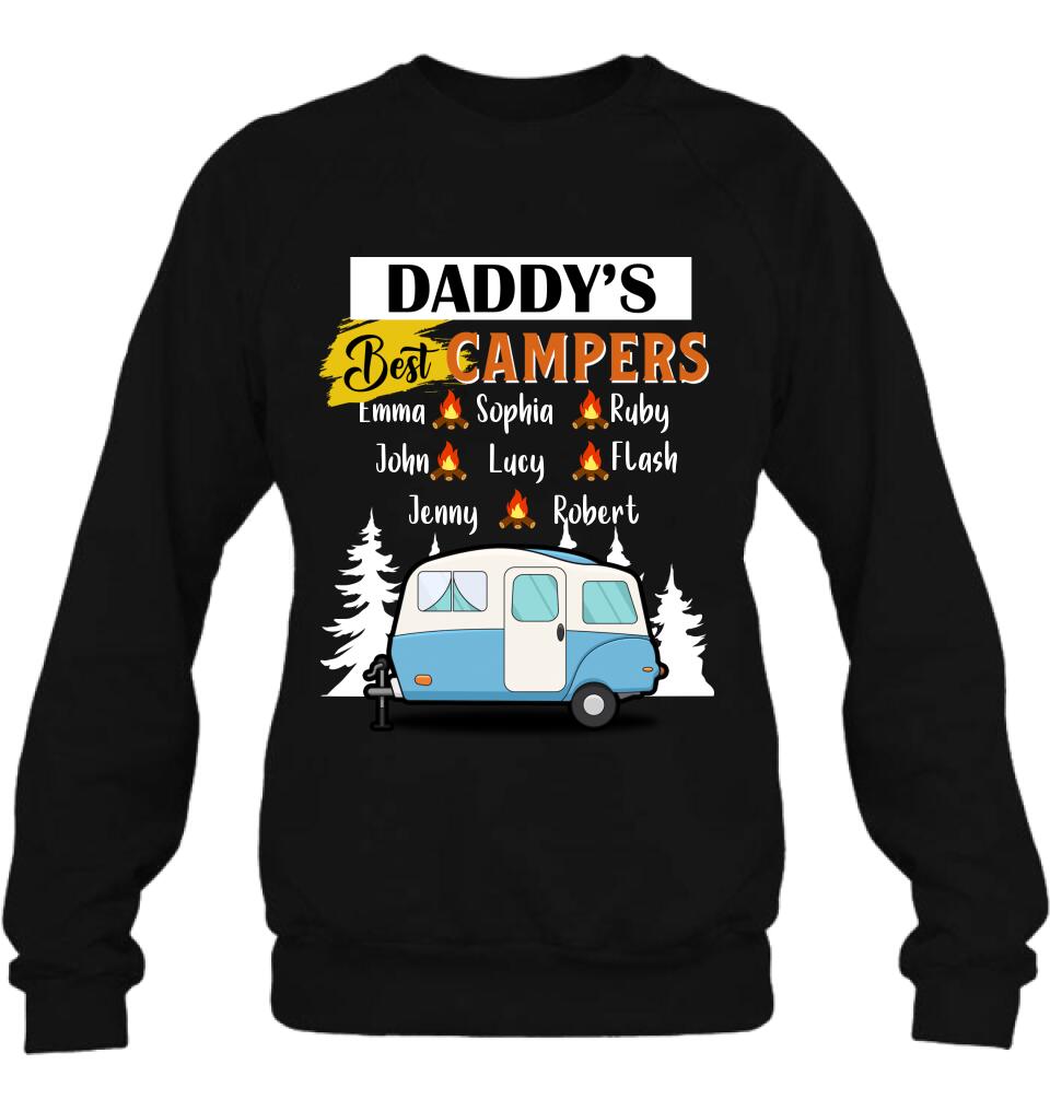 Personalized Daddy's Best Campers Shirt/Pullover Hoodie - Up to 8 Kids - Gift Idea For Father's Day/Camping Lover
