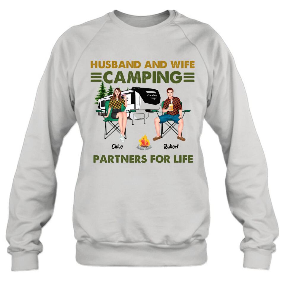 Personalized Camping Shirt - Up to 6 People - Gift Idea For Camping Lover - Husband And Wife Camping Partners For Life