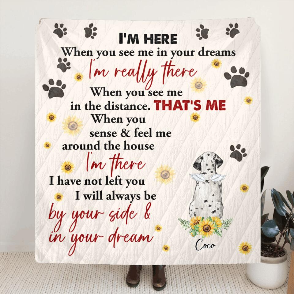 Personalized Memorial Dog Quilt/Fleece Blanket - Gift Idea For Dog Lover - I'm Here