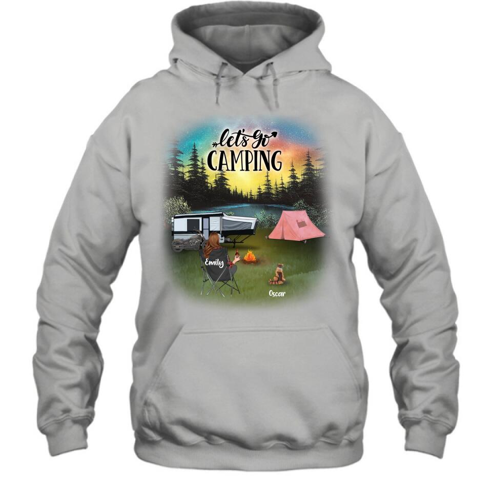 Personalized Night Camping Shirt/Pullover Hoodie - Solo/Couple/Parents With Up to 5 Kids And 4 Pets - Gift For Camping Lover - Let's Go Camping