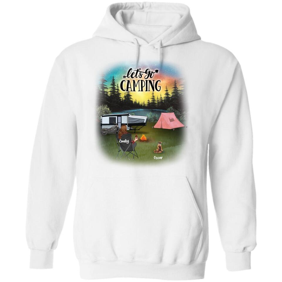 Personalized Night Camping Shirt/Pullover Hoodie - Solo/Couple/Parents With Up to 5 Kids And 4 Pets - Gift For Camping Lover - Let's Go Camping