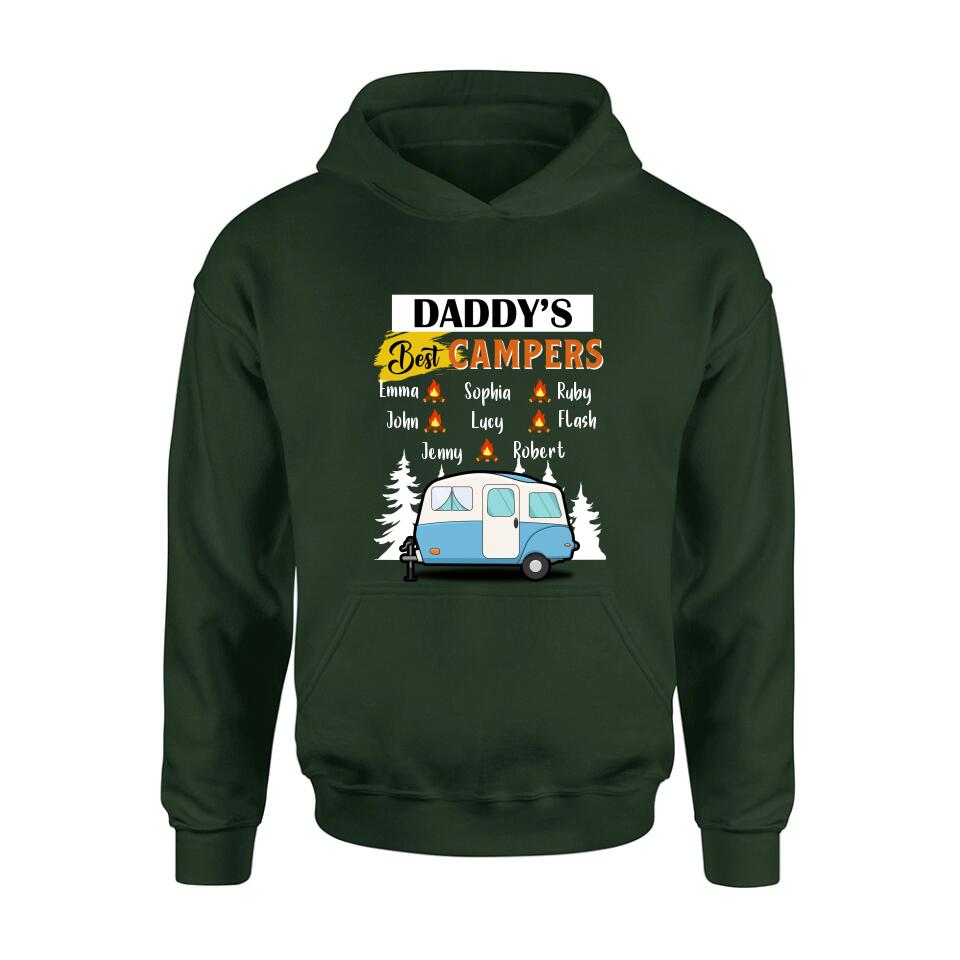 Personalized Daddy's Best Campers Shirt/Pullover Hoodie - Up to 8 Kids - Gift Idea For Father's Day/Camping Lover