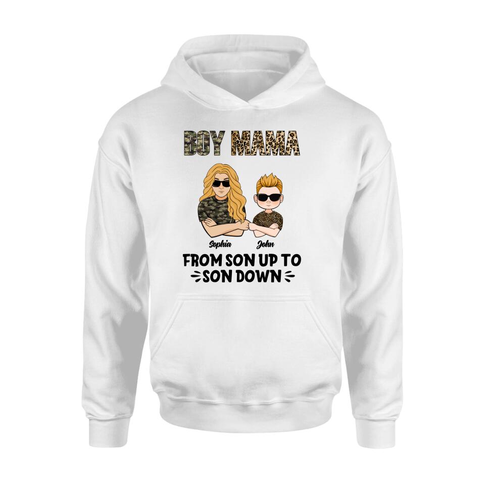 Personalized Boy Mom Shirt/Pullover Hoodie - Up to 5 Kids - Birthday, Mother's Day Gift For Mom, Mother - Boy Mama From Son Up To Son Down