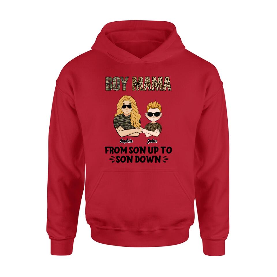 Personalized Boy Mom Shirt/Pullover Hoodie - Up to 5 Kids - Birthday, Mother's Day Gift For Mom, Mother - Boy Mama From Son Up To Son Down