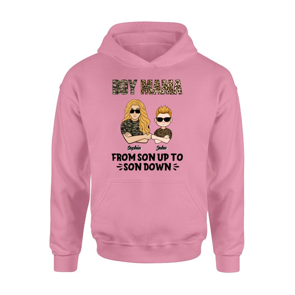 Personalized Boy Mom Shirt/Pullover Hoodie - Up to 5 Kids - Birthday, Mother's Day Gift For Mom, Mother - Boy Mama From Son Up To Son Down