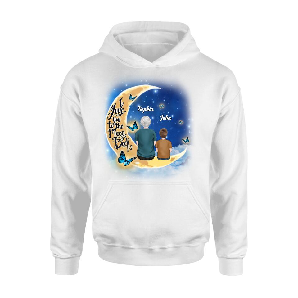 Personalized Grandma Shirt/Pullover Hoodie - Grandma With Up to 4 Kids - I Love You To The Moon & Back
