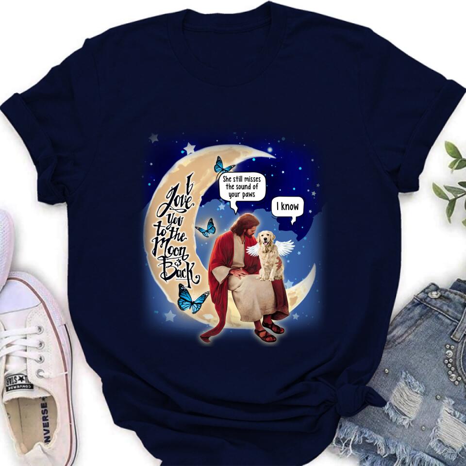 Personalized Dog And Jesus Sitting On The Moon Shirt/Pullover Hoodie - Memorial Gift Idea For Dog Lover