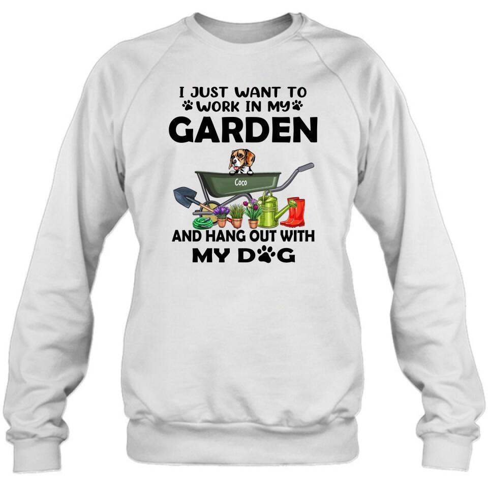 Personalized Dog Garden T-shirt - I Just Want To Work In My Garden And Hang Out With My Dogs - Gift For Dog Lover - GDGJT0