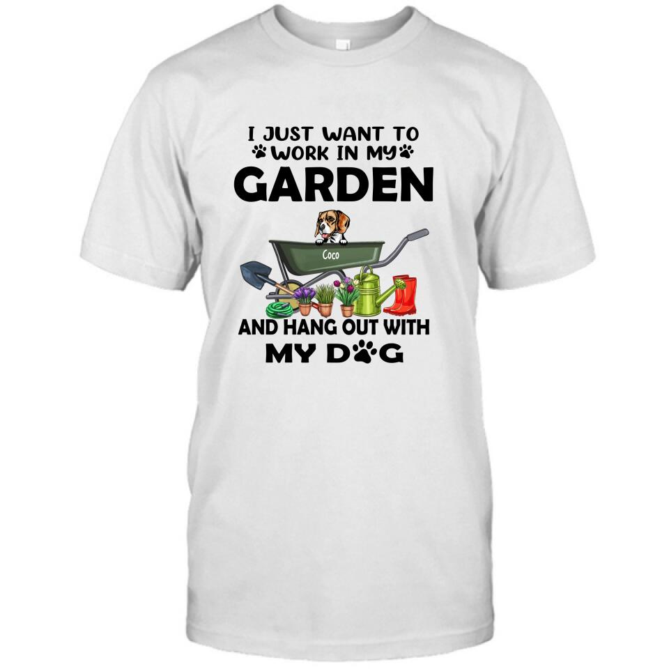 Personalized Dog Garden T-shirt - I Just Want To Work In My Garden And Hang Out With My Dogs - Gift For Dog Lover - GDGJT0