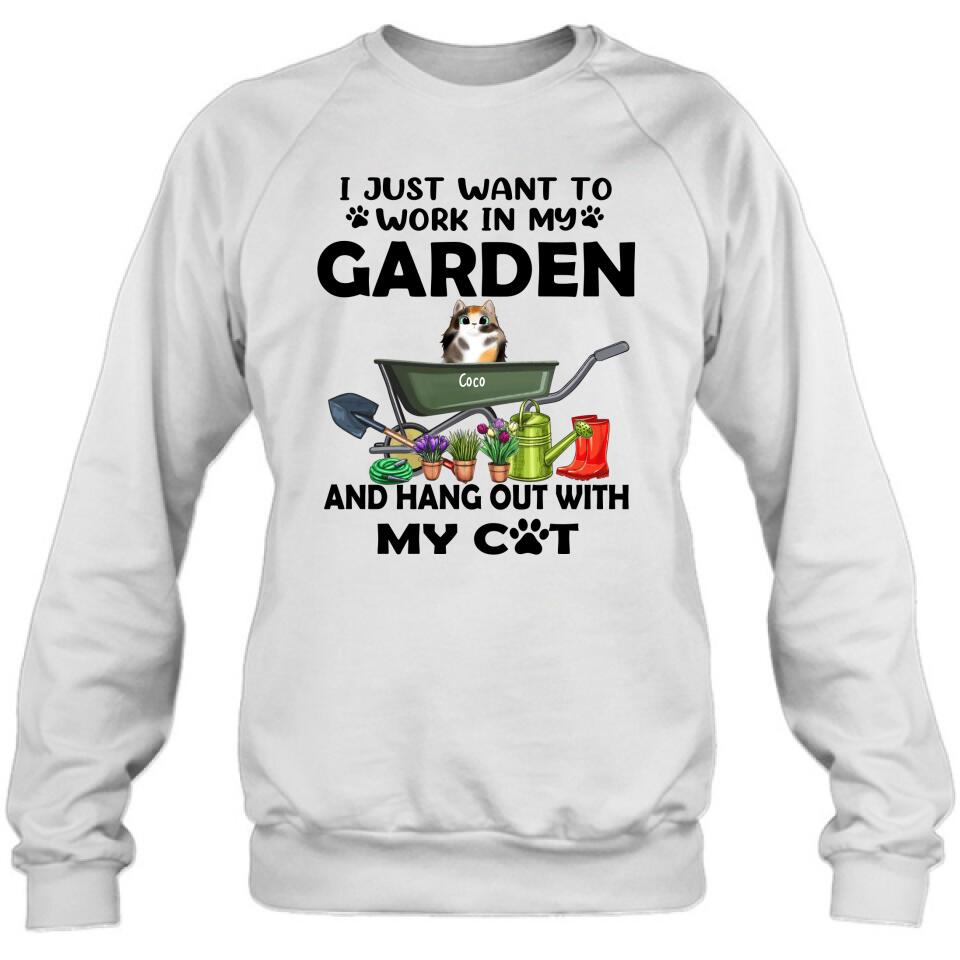 Personalized Cat Garden T-shirt - I Just Want To Work In My Garden And Hang Out With My Cats - Gift For Cat Lover - GDGJT0