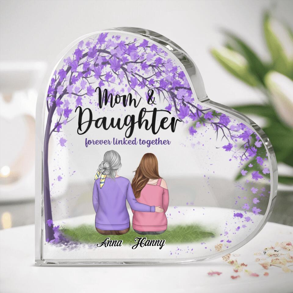 Personalized Mom Heart-Shaped Acrylic Plaque - Up to 4 Daughters - Gift Idea For Mother's Day - Mom And Daughter Forever Linked Together
