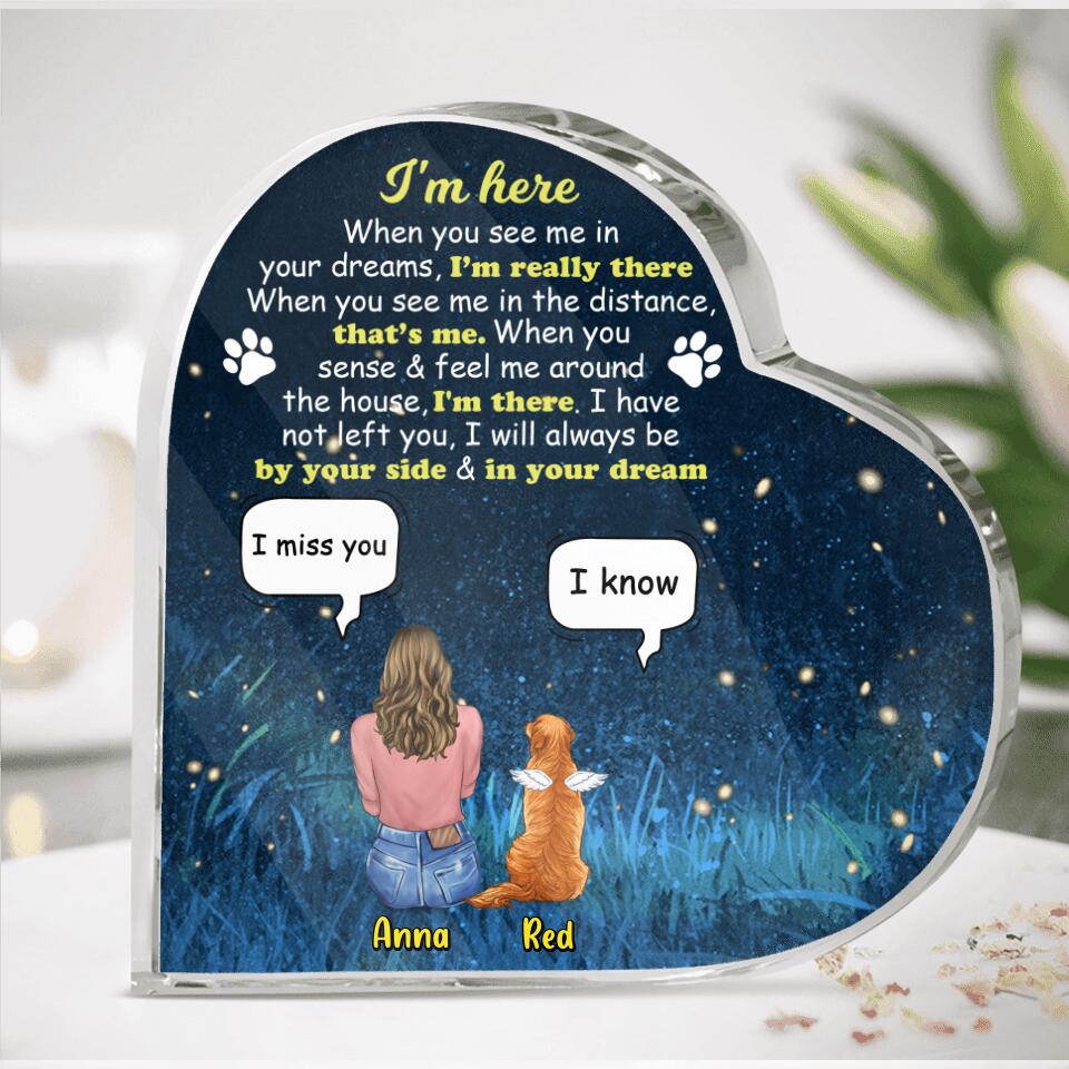 Personalized Memorial Dog Mom Heart-Shaped Acrylic Plaque - Up to 4 Dogs - Gift Idea For Dog Lover - I'm Here