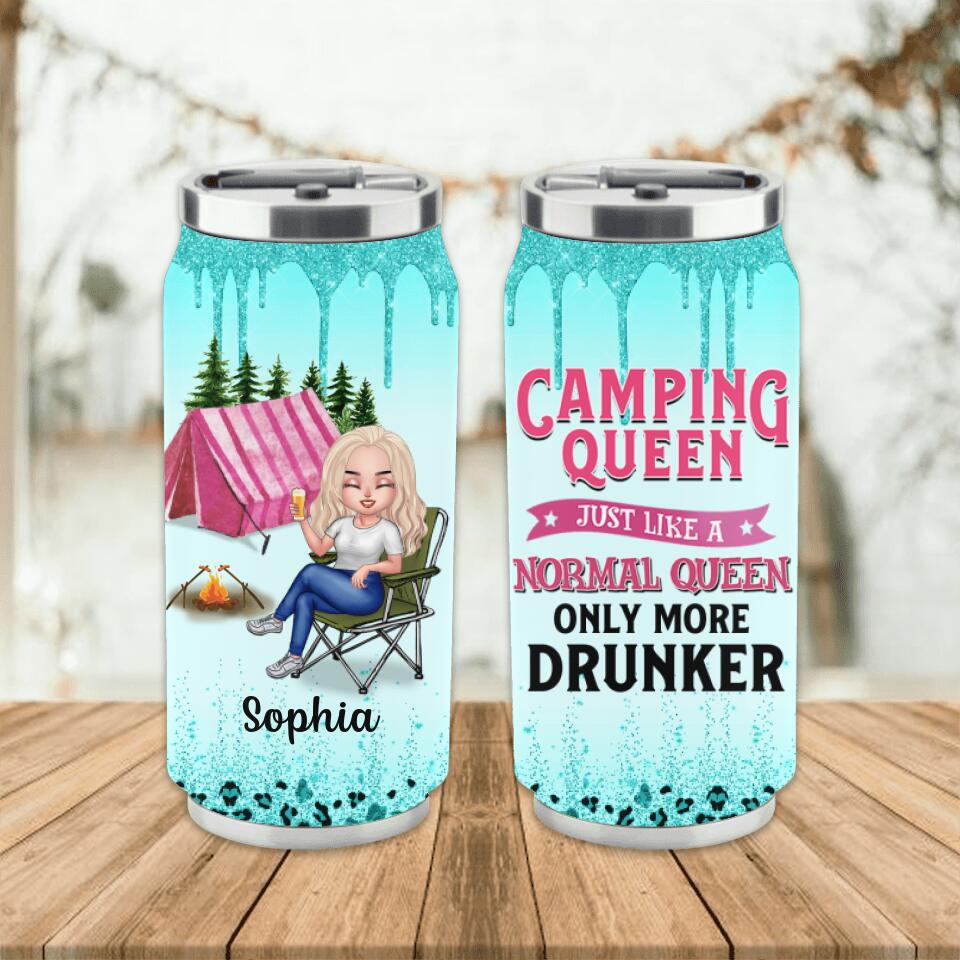 Personalized Camping Queen Soda Can Tumbler - Gift Idea For Camping Lovers - Camping Queen Just Like A Normal Queen Only More Drunker