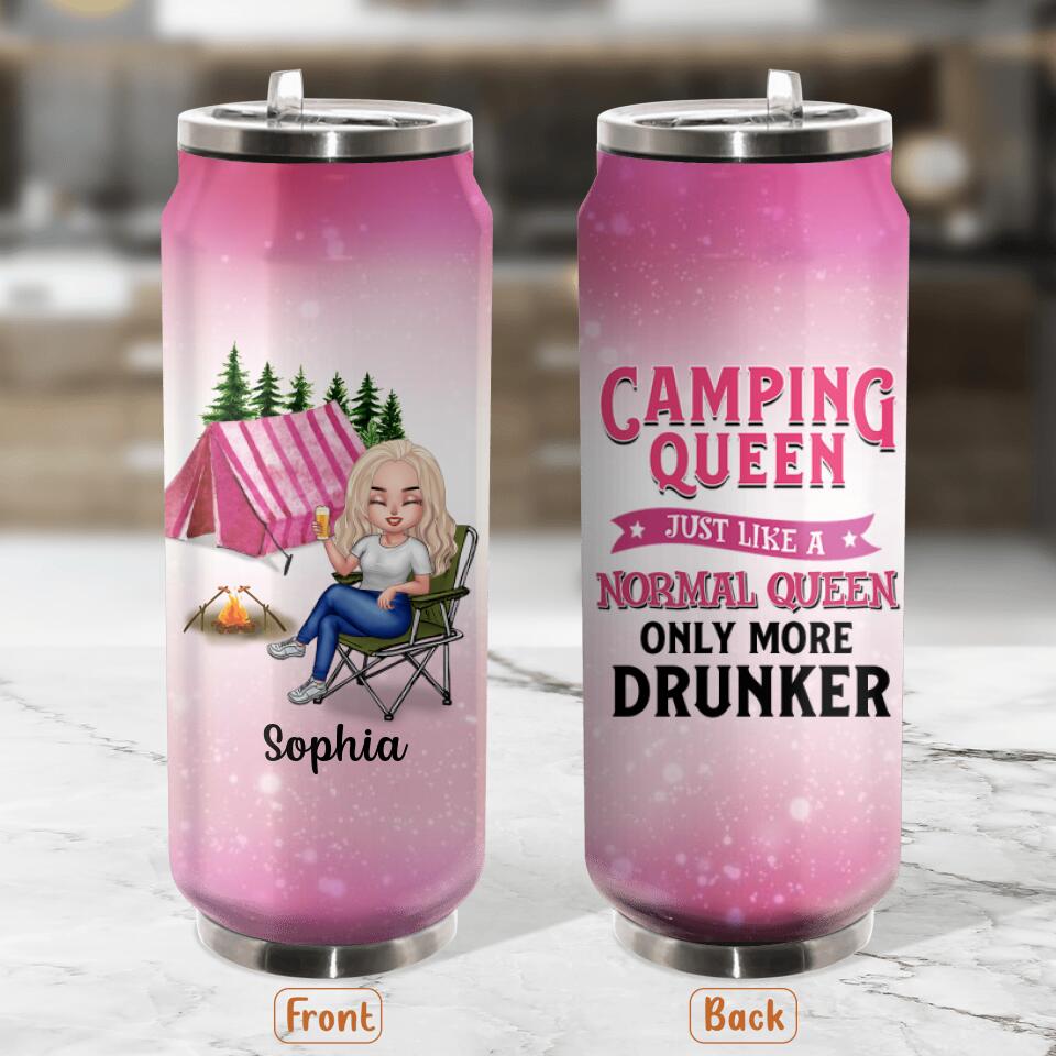 Personalized Camping Queen Soda Can Tumbler - Gift Idea For Camping Lovers - Camping Queen Just Like A Normal Queen Only More Drunker