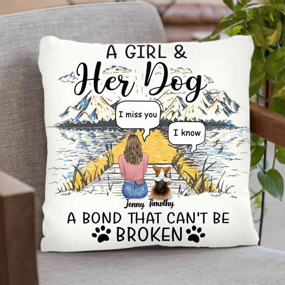 Personalized Memorial Dog Pillow Cover - Up To 5 Dogs - Gift Idea For Dog Lovers - A Girl And Her Dog A Bond That Can't Be Broken