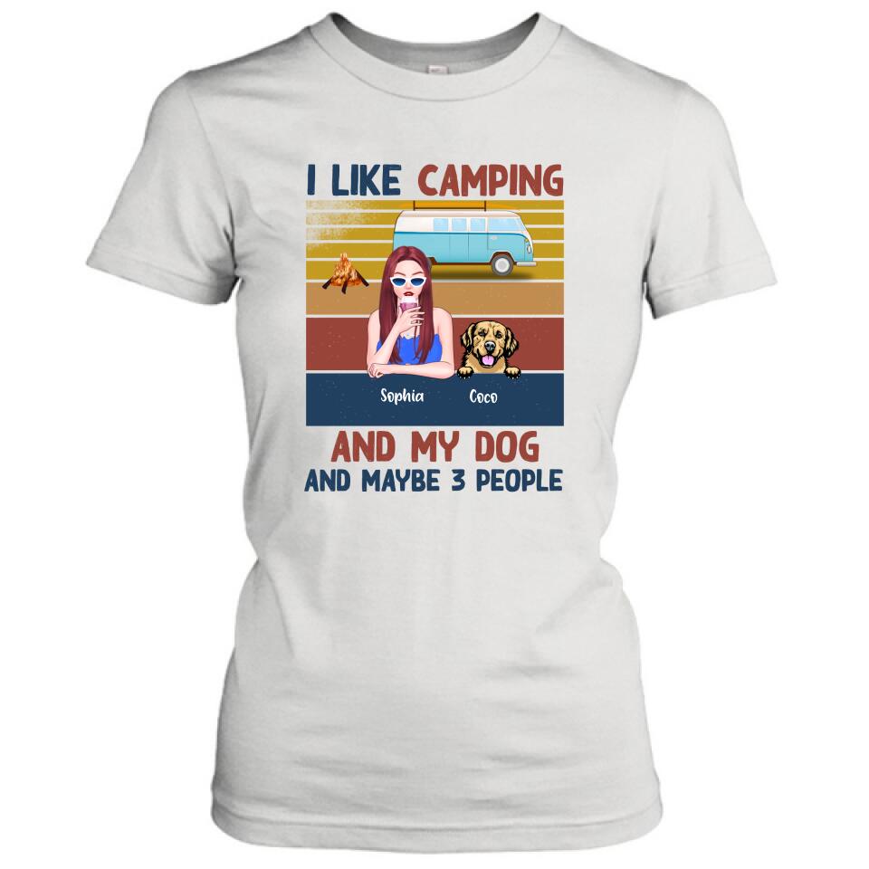 Personalized Camping And Dog T-shirt/Pullover Hoodie - Girl With Up to 3 Dogs - Best Gift For Dogs Lover - I Like Camping And My Dog