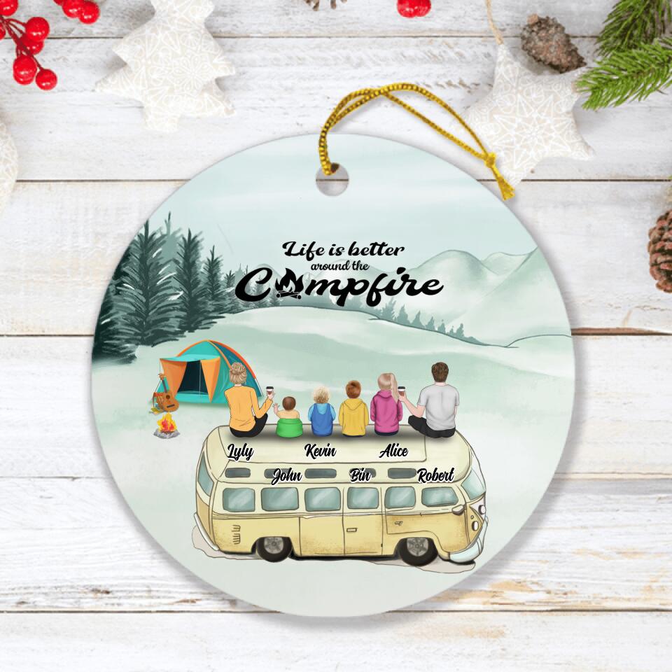 Personalized Camping Ornament - Family On Camper Roof - Life Is Better Around The Campfire - JOWCU0