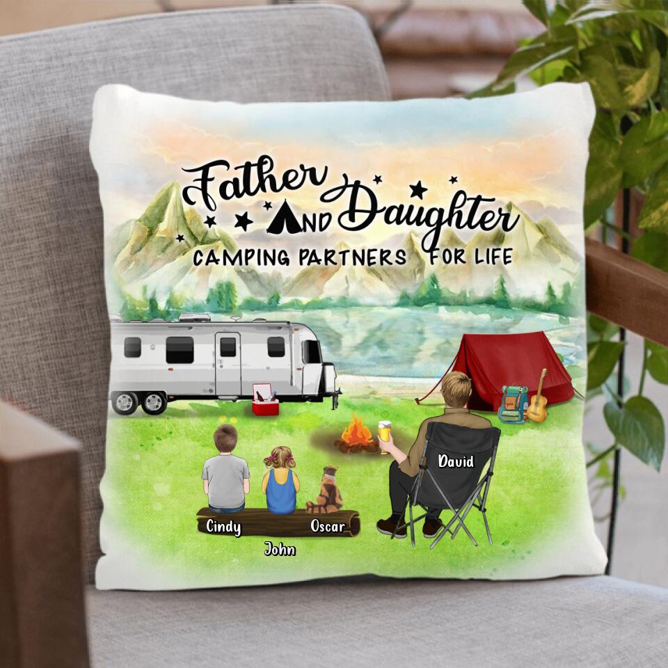 Personalized Father Daughter Camping Pillow Cover/Quilt/Fleece Throw Blanket - Father's Day Gift Idea For Camping Lover - Father And Daughter Camping Partners For Life