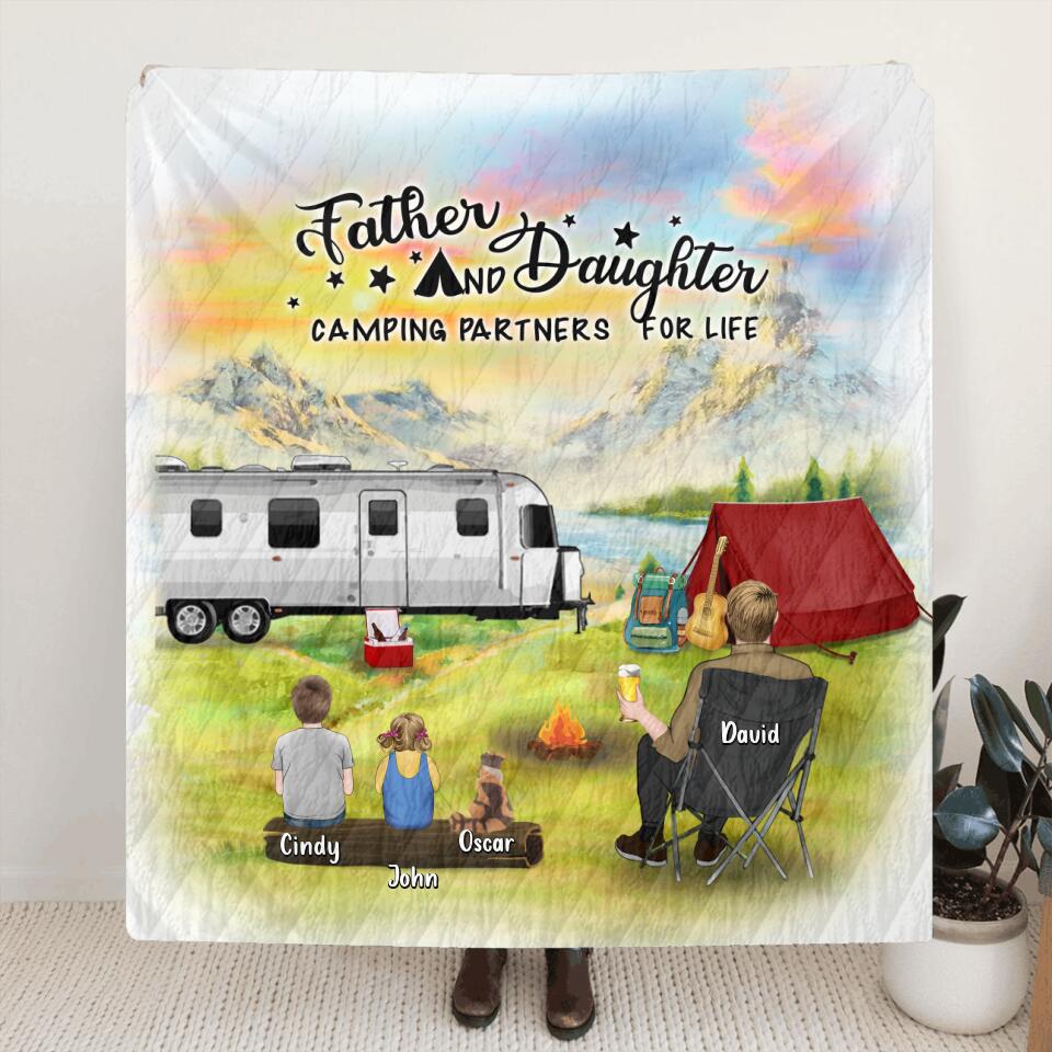 Personalized Father Daughter Camping Pillow Cover/Quilt/Fleece Throw Blanket - Father's Day Gift Idea For Camping Lover - Father And Daughter Camping Partners For Life