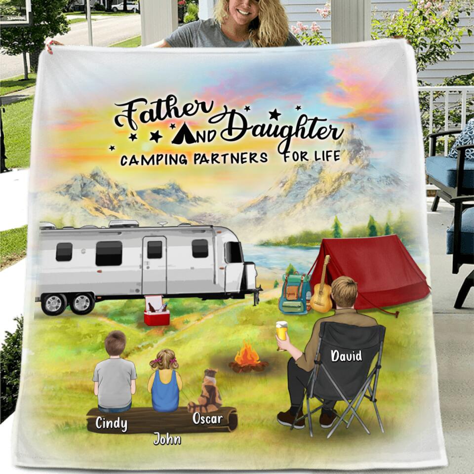 Personalized Father Daughter Camping Pillow Cover/Quilt/Fleece Throw Blanket - Father's Day Gift Idea For Camping Lover - Father And Daughter Camping Partners For Life