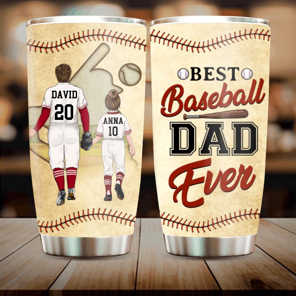 Personalized Baseball Dad Tumbler - Up to 4 Children - Gift Idea for Father's Day/Baseball Lover - Best Baseball Dad Ever