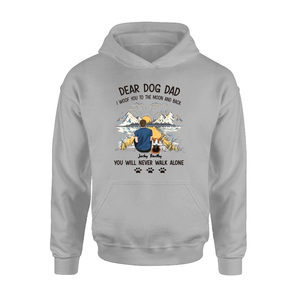 Personalized Dog Dad Shirt - Up to 5 Dogs - Gift Idea for Father's Day/Dog Lover - I Woof You To The Moon And Back