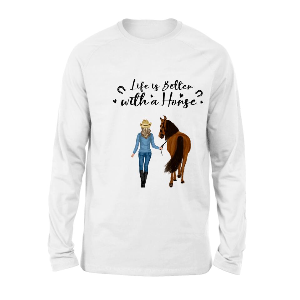 Personalized Horse Girl Shirt - Up to 4 Horses - Best Gift For Horse Lover - Life Is Better With Horses