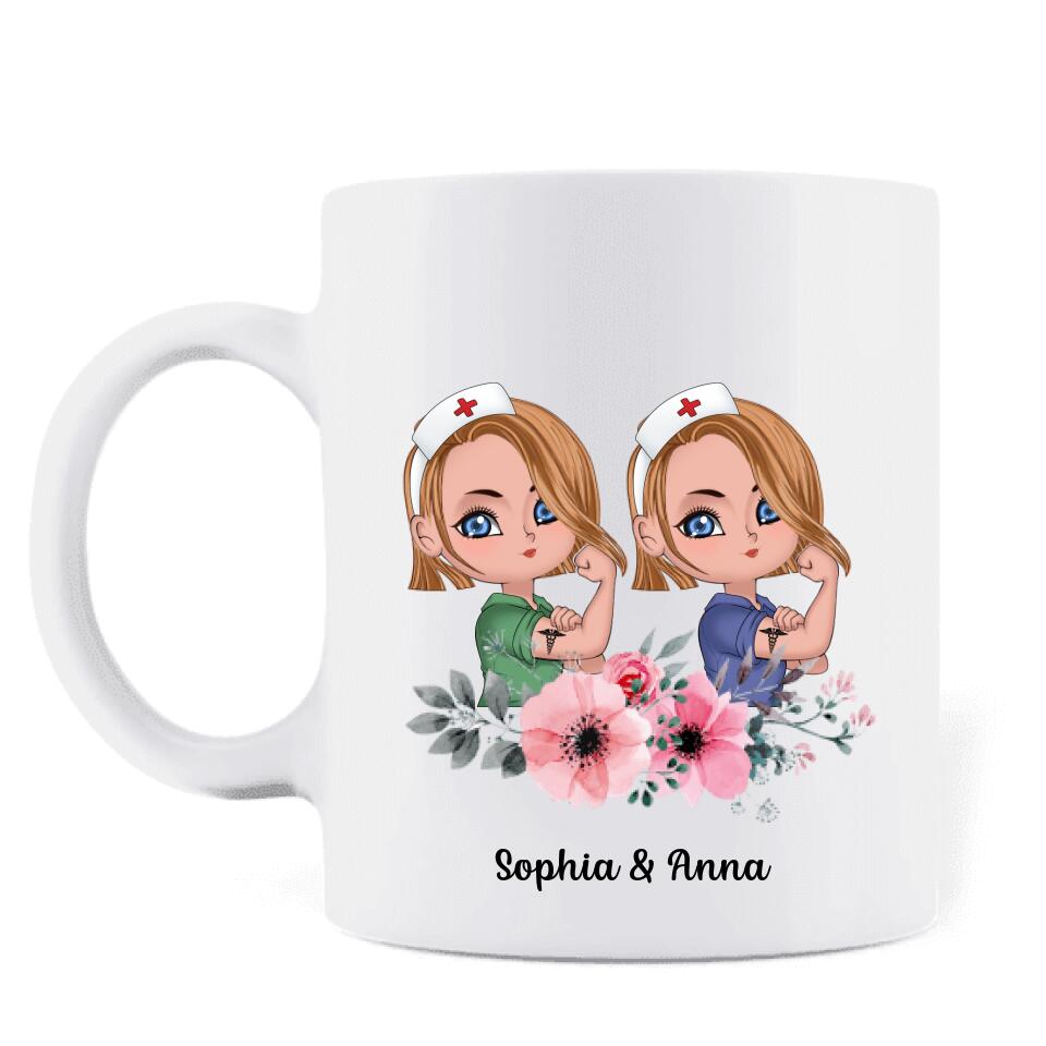 Personalized Nurse Friends Coffee Mug - Up to 4 Girls - Gift Idea For Coworkers, Friends, Nurses - To My Bestie We'll Be Friends Until We're Old And Senile