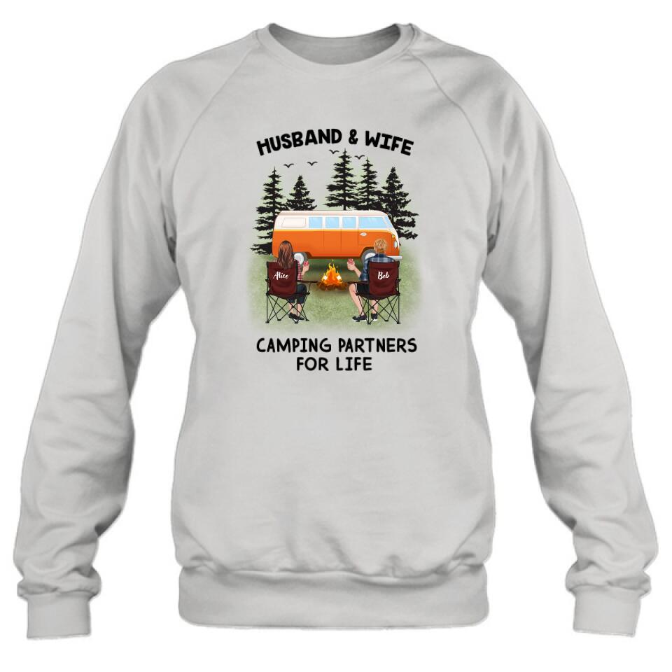 Personalized Camping Shirt - Up to 3 Pets - Best Gift For Camping Lover - Husband And Wife Camping Partners For Life