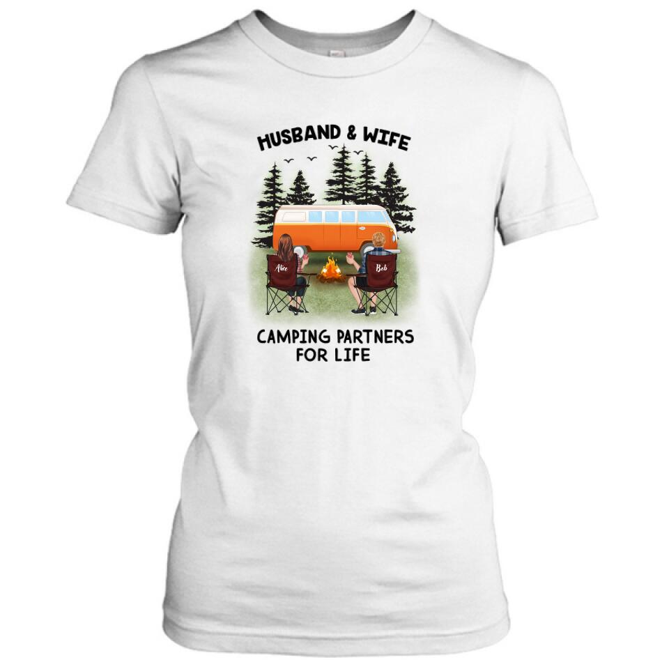 Personalized Camping Shirt - Up to 3 Pets - Best Gift For Camping Lover - Husband And Wife Camping Partners For Life