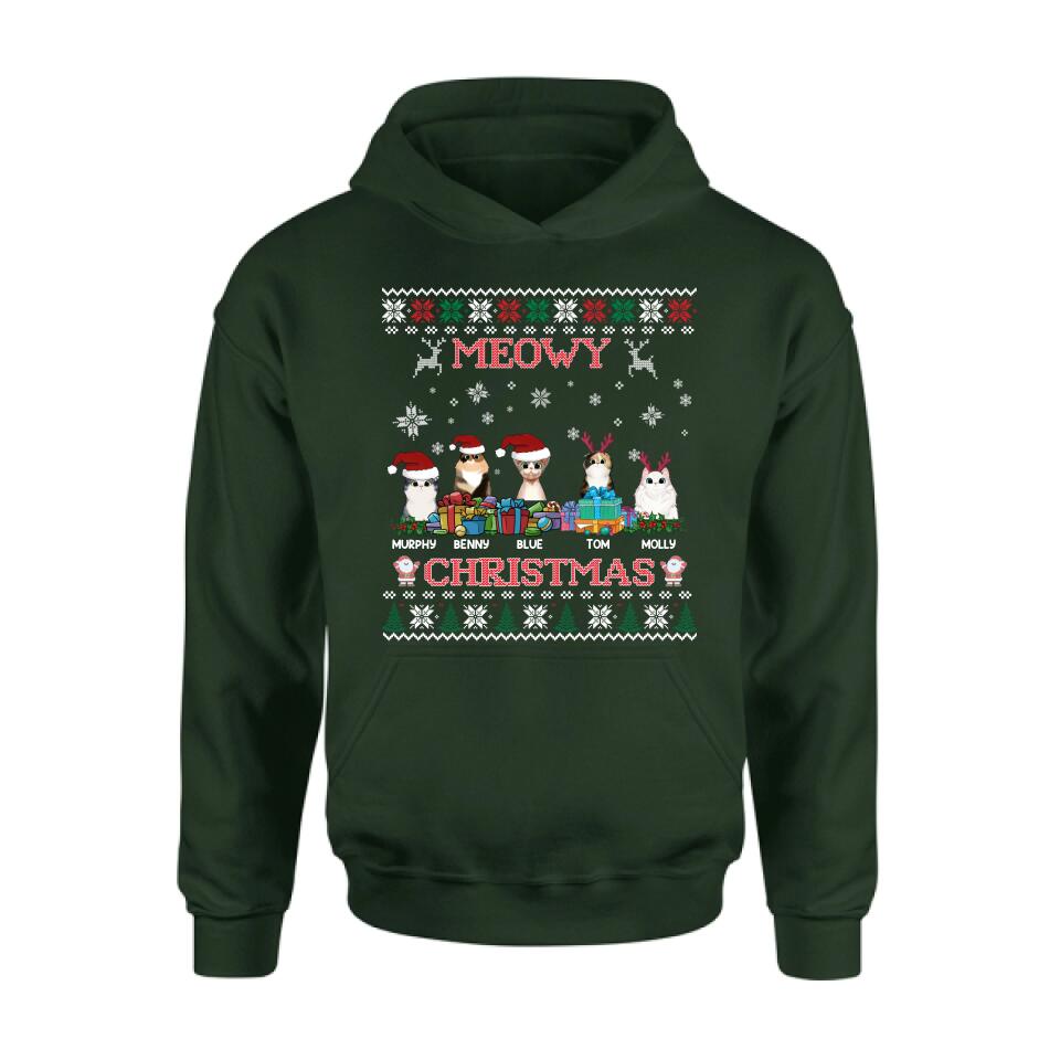 Personalized Cat Sweatshirt - Up to 5 Cats - Best Gift For Cat Lover - Meowy Christmas