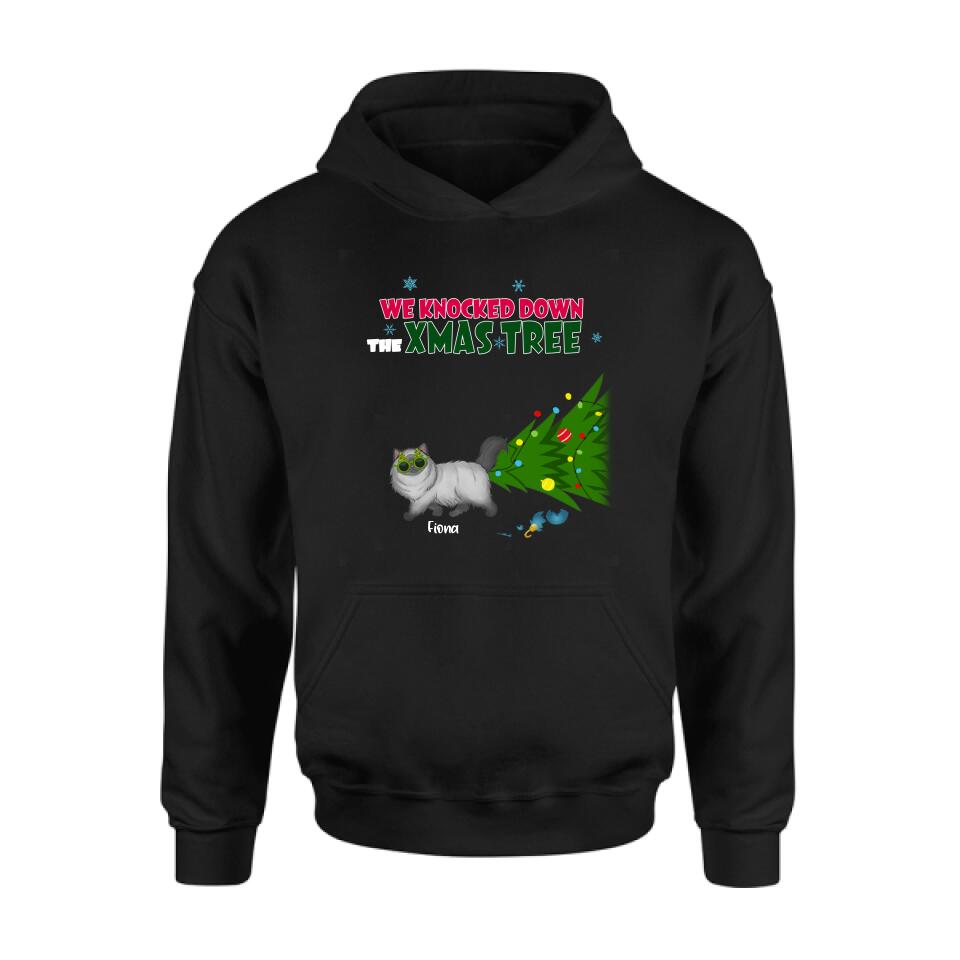 Personalized Christmas Cat Shirt/Pullover Hoodie - Up to 4 Cats - Best Gift For Cat Lovers - We Knocked Down The Xmas Tree