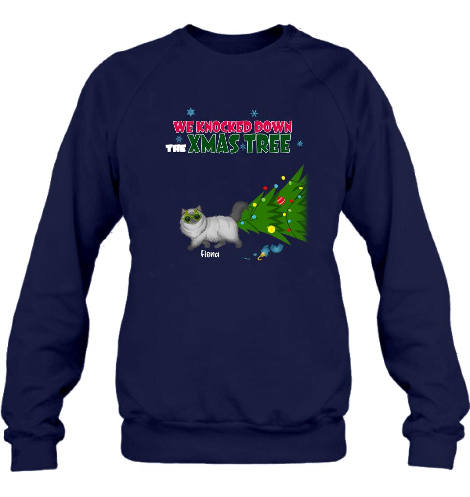 Personalized Christmas Cat Shirt/Pullover Hoodie - Up to 4 Cats - Best Gift For Cat Lovers - We Knocked Down The Xmas Tree