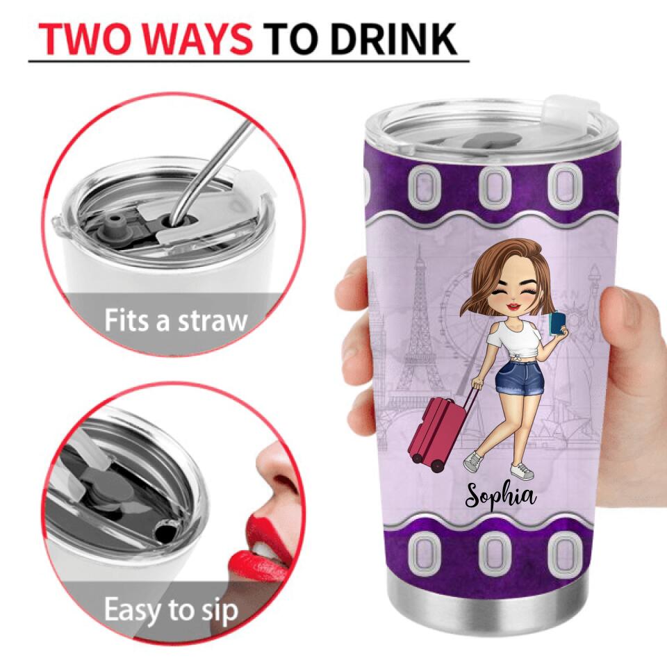 Personalized Traveling Girl Tumbler - Gift For Girl/Traveling Lovers - And She Lived Happily Ever After