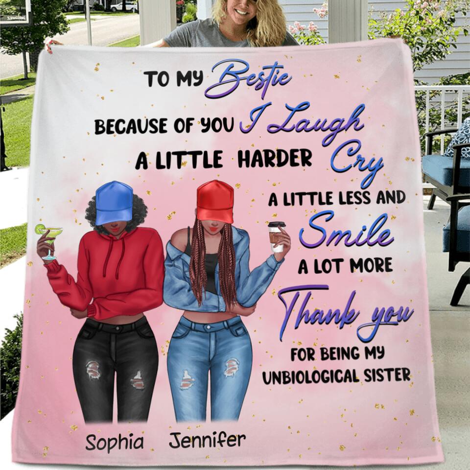 Personalized Bestie Fleece Throw Blanket/Quilt - Gift Idea For Best Friends - Thank You For Being My Unbiological Sister