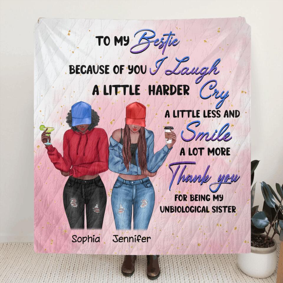 Personalized Bestie Fleece Throw Blanket/Quilt - Gift Idea For Best Friends - Thank You For Being My Unbiological Sister