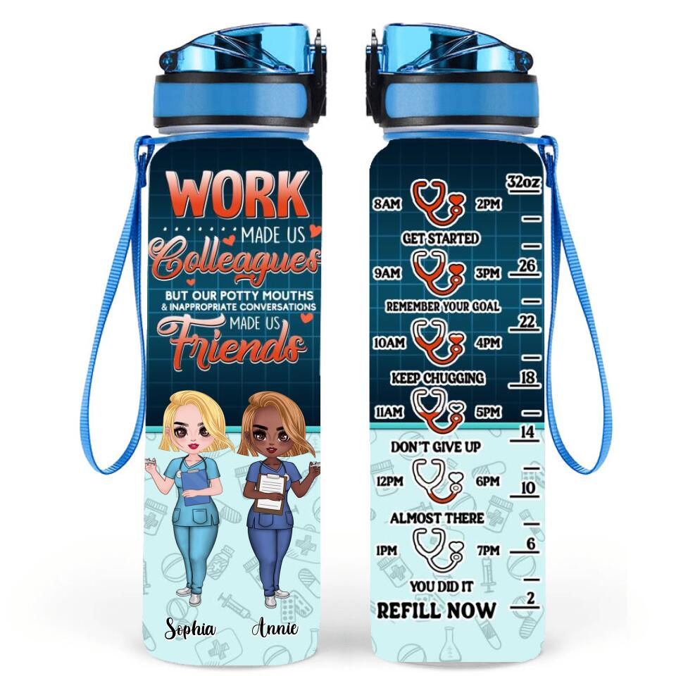 Personalized Nurse Water Tracker Bottle - Gift Idea For Nurse Colleagues with up to 5 Nurses - Work Made Us Colleagues