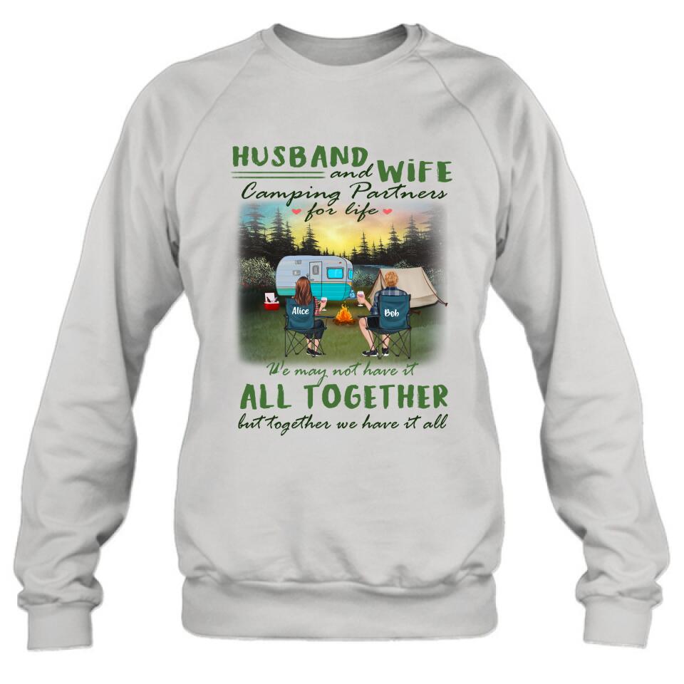 Personalized Camping Shirt/Pullover Hoodie - Couple/Parents With Kid And Pet - Valentine's Day Gift Idea For Camping Lover - Husband And Wife Camping Partners For Life