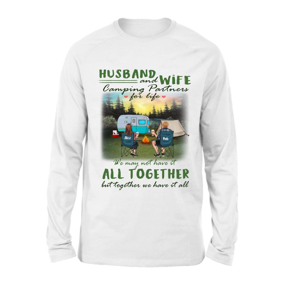 Personalized Camping Shirt/Pullover Hoodie - Couple/Parents With Kid And Pet - Valentine's Day Gift Idea For Camping Lover - Husband And Wife Camping Partners For Life