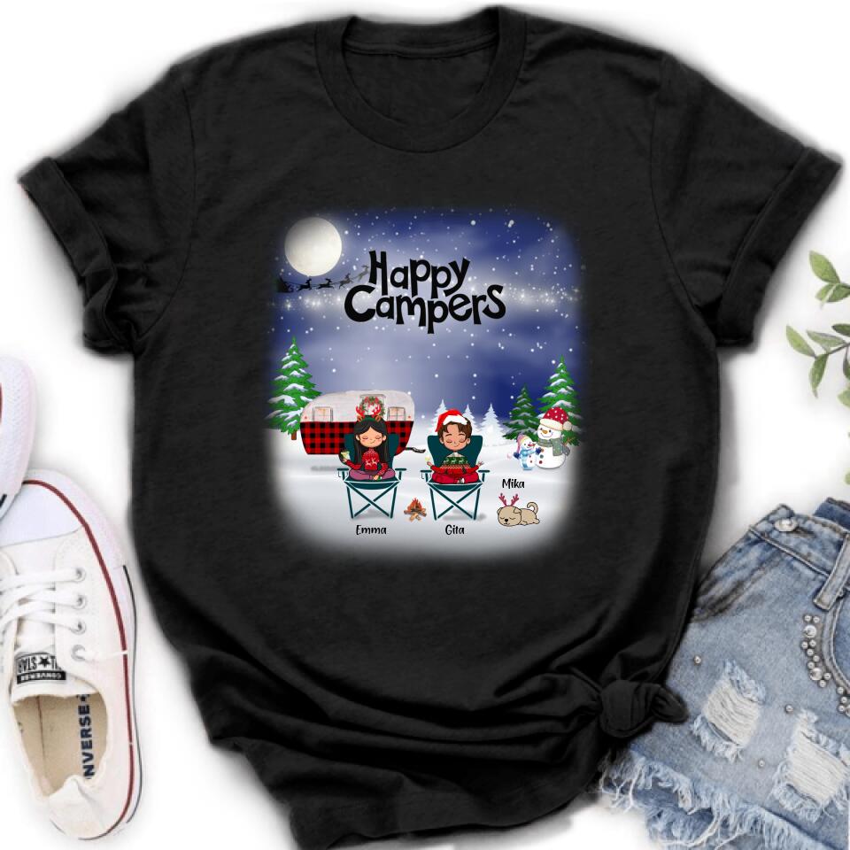 Personalized Couple Camping Xmas T-Shirt/Sweatshirt/Hoodie - Couple With Up to 4 Pets - Christmas Gift For Cat/Dog Lover